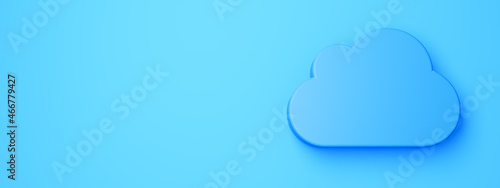 Cloud storage symbol of cloud located on blue background with copy space. Big data concept. 3d Rendering