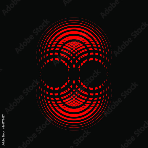 abstract geometric pattern in the form of a stylized face in red and black tones for printing on T-shirts, postcards and for background decoration