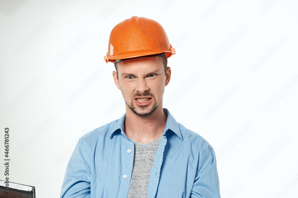 man in construction uniform blueprints builder Working profession man in construction uniform blueprints builder Working profession