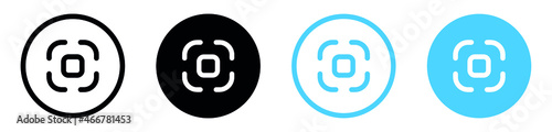 capture icon, scan qr code icon, center focus symbol, auto focus icon, screen shot, resize, full screen in filled, thin line, outline and stroke style for apps and website