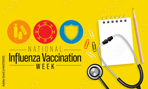National Influenza Vaccination week (NIVW) is observed every year in December, it is a contagious respiratory illness caused by influenza viruses that infect the nose, throat, and lungs. Vector art