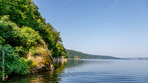 Dniester Grand Canyon.Outdoor fishing in the river during sunrise. Hunting and sports hobby.Zander fishing.