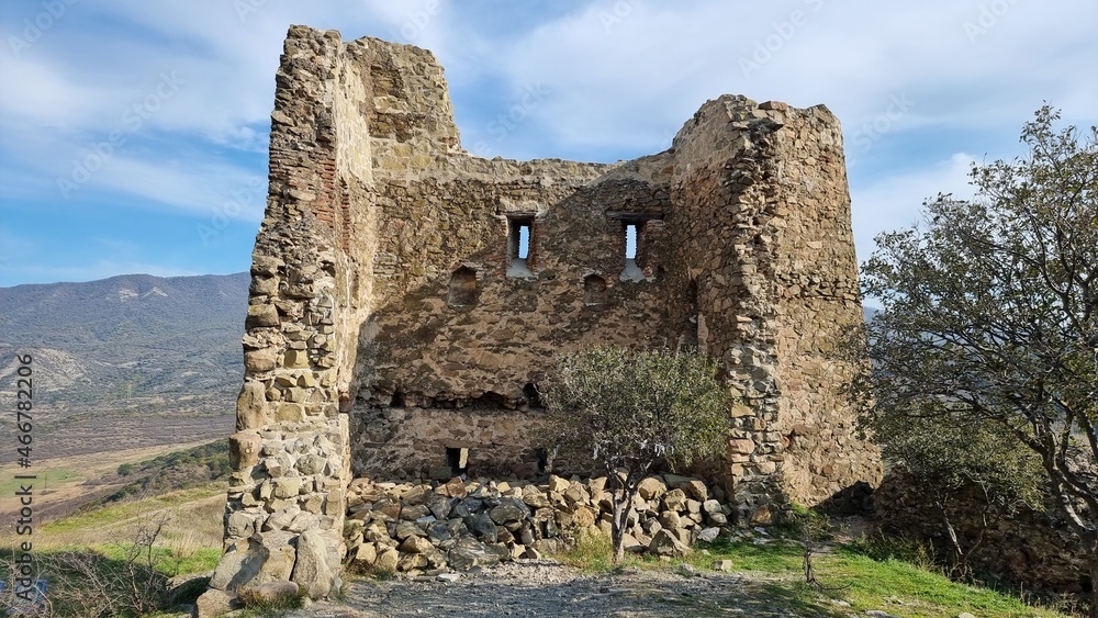 ruins of the tower Jvari Monastery in Mtskheta old town,Georgia.