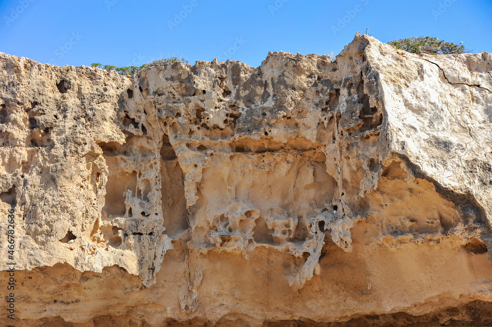 Fototapeta premium The long-dried White River forms a secluded beach on the west coast of Cyprus. When there are no bathers, mountain goats and lizards live here. 