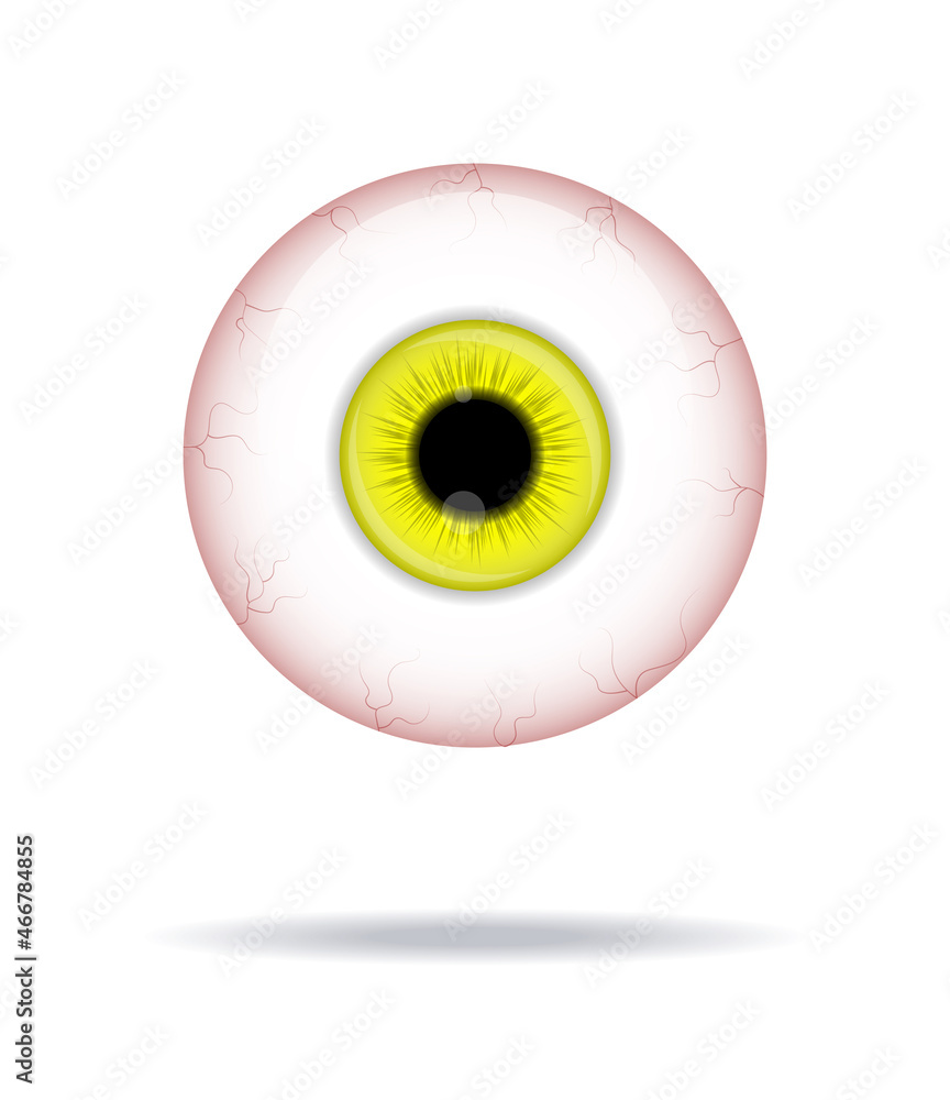 Realistic human eyeball. Eyeball with yellow iris photo realistic vector illustration