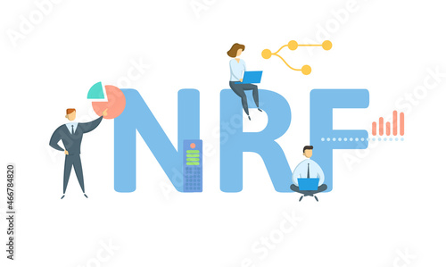 NRF, National Retail Federation. Concept with keyword, people and icons. Flat vector illustration. Isolated on white.