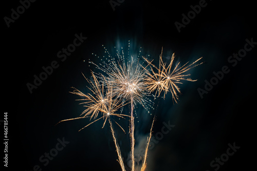 Colorful Fireworks  gold and silver  long exposure  horizontal format.