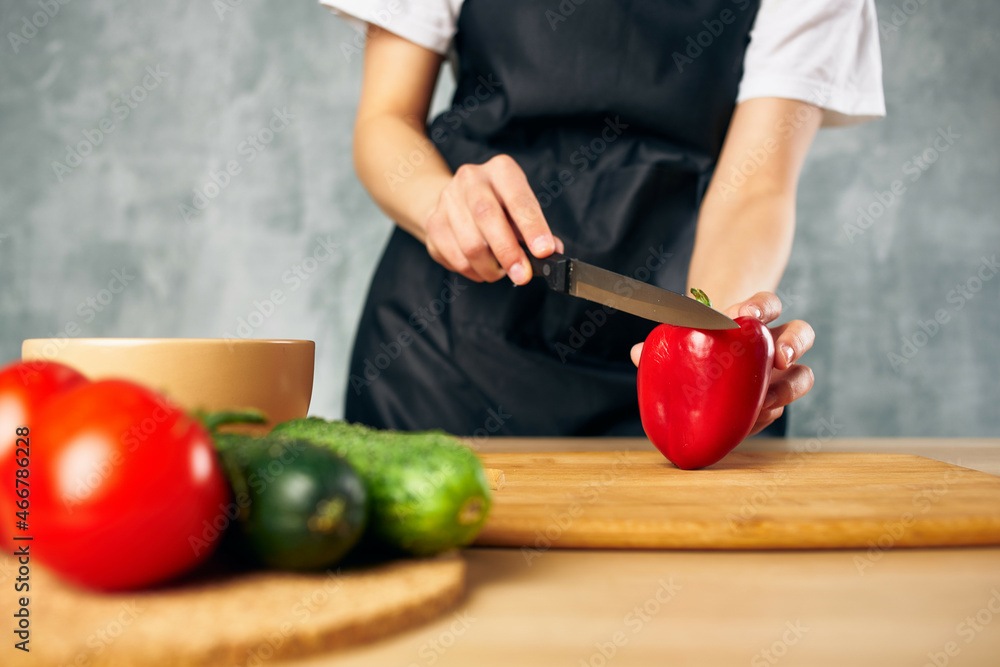 Cook woman Cooking healthy eating cutting board Cook woman Cooking healthy eating cutting board