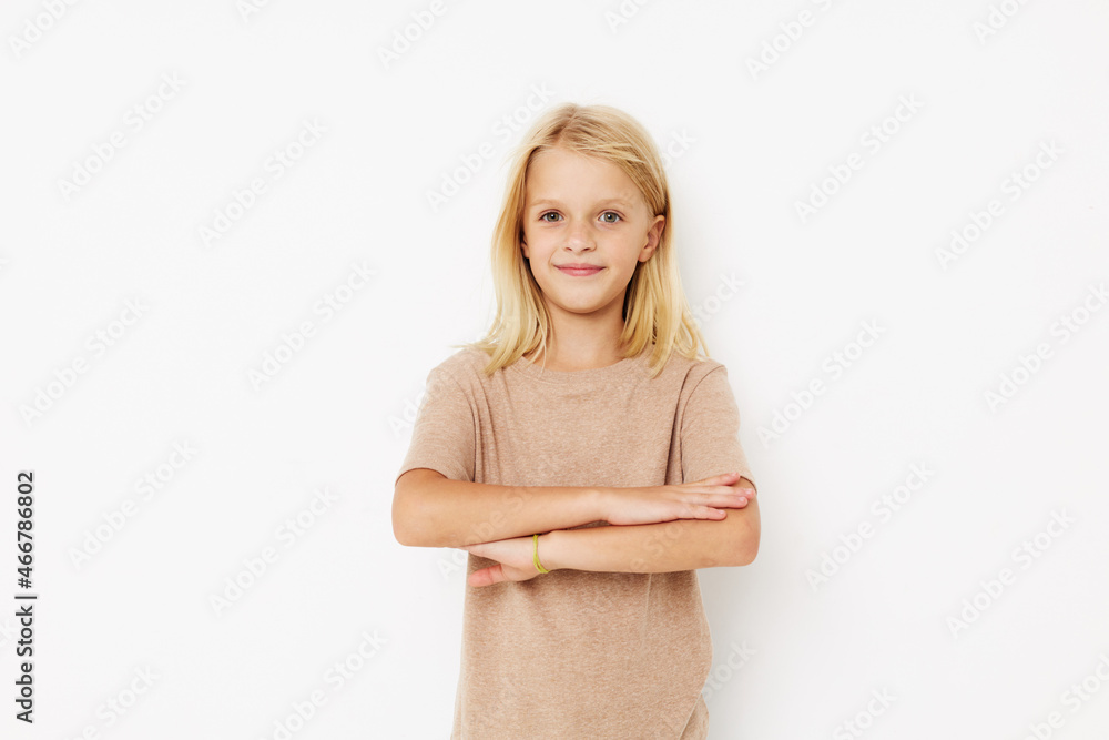 happy cute girl blank space for logo design posing studio happy cute girl blank space for logo design posing studio