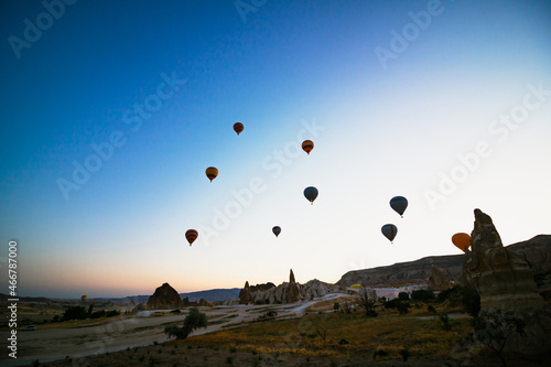 Hot air balloons on the sky at sunrise in Cappadocia Turkey