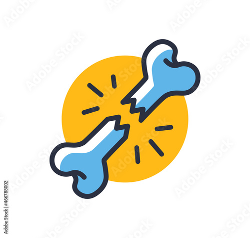 Broken human bone icon. Broken bone isolated on white background. Design elements, colored. Element for mobile concepts and web apps. Flat style vector illustration.