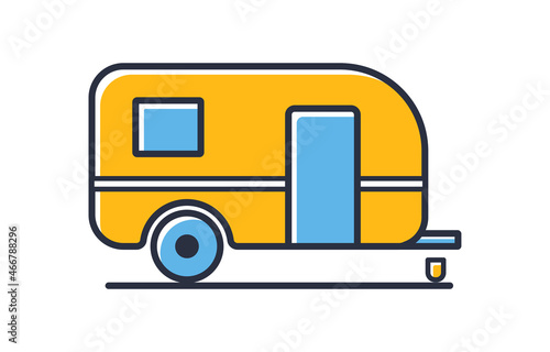 Road caravan icon. Recreational vehicles icon, motorhome isolated on white background. Design elements, colored. Element for mobile concepts and web apps. Flat style vector illustration.