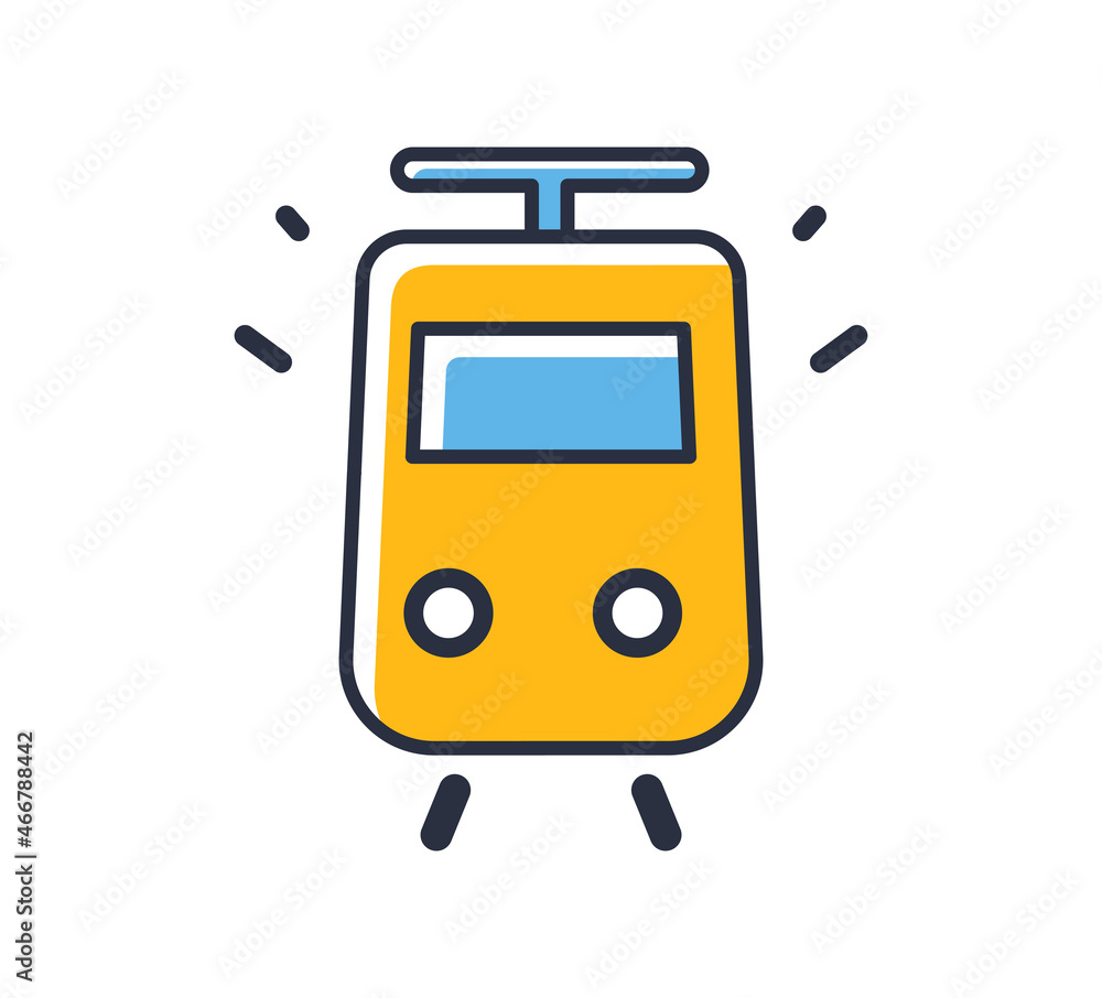 Tram icon. Transport element isolated on white background. Design elements, colored. Element for mobile concepts and web apps. Flat style vector illustration.