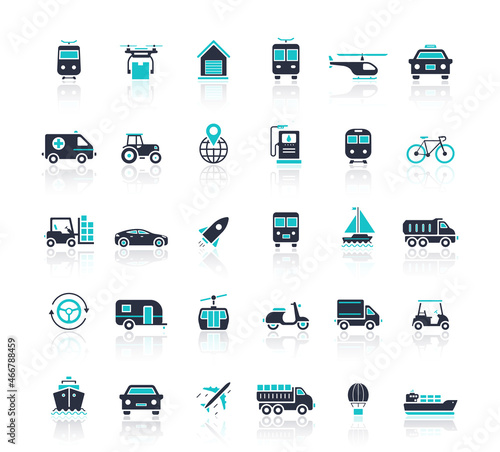 Transport icons. Set vector line icons in flat design of transport, mechanics, electronics with elements for mobile concepts and web apps. The pixel is perfect. Flat style vector illustration.