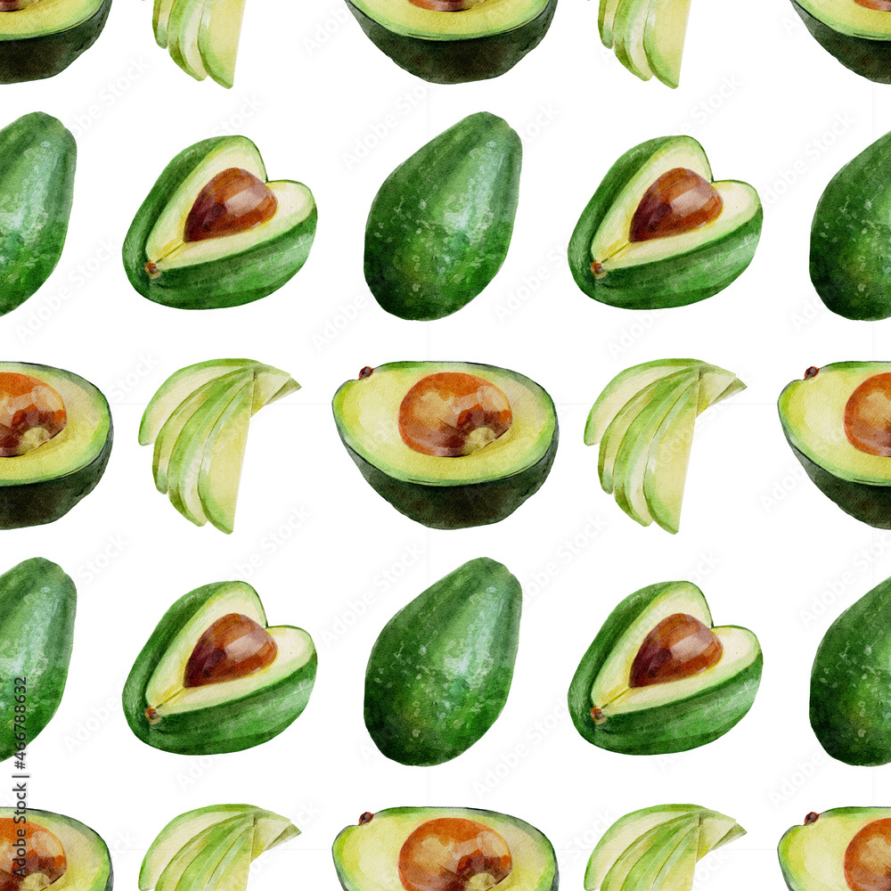 Watercolor seamless pattern with avocado Watercolor seamless pattern with avocado