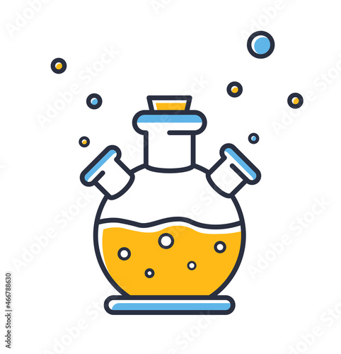 Round-bottomed flask icon. Chemistry round bottom flask isolated on white background. Design elements, colored. Element for mobile concepts and web apps. Flat style vector illustration.