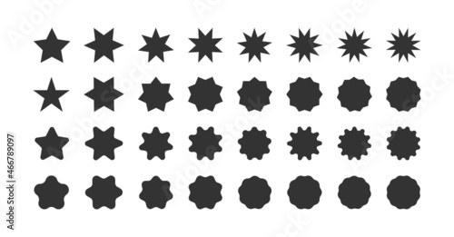 Set of star shapes. Polygonal elements. Black geometric design symbol. Sign for banner and sale in vector flat