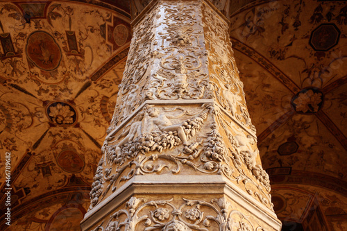 Carved column, Florence, Italy © sanchacampos