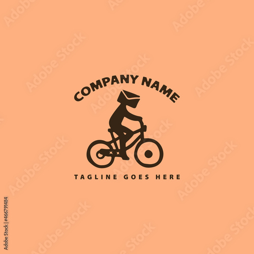 postman with envelope head riding a bicycle. vintage logo illustration for logistic, delivery, massage.