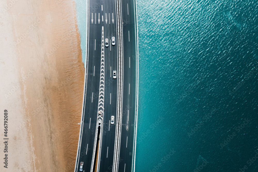 Aerial view of highway section along the coast in Xiamen, Fujian, China. Aerial view of highway section along the coast in Xiamen, Fujian, China.