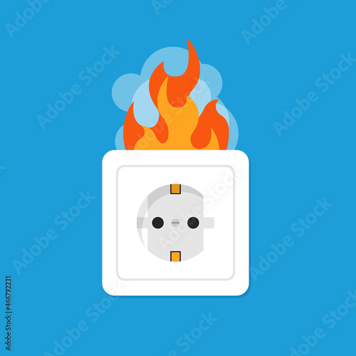 Electrical outlet on fire. Vector illustration