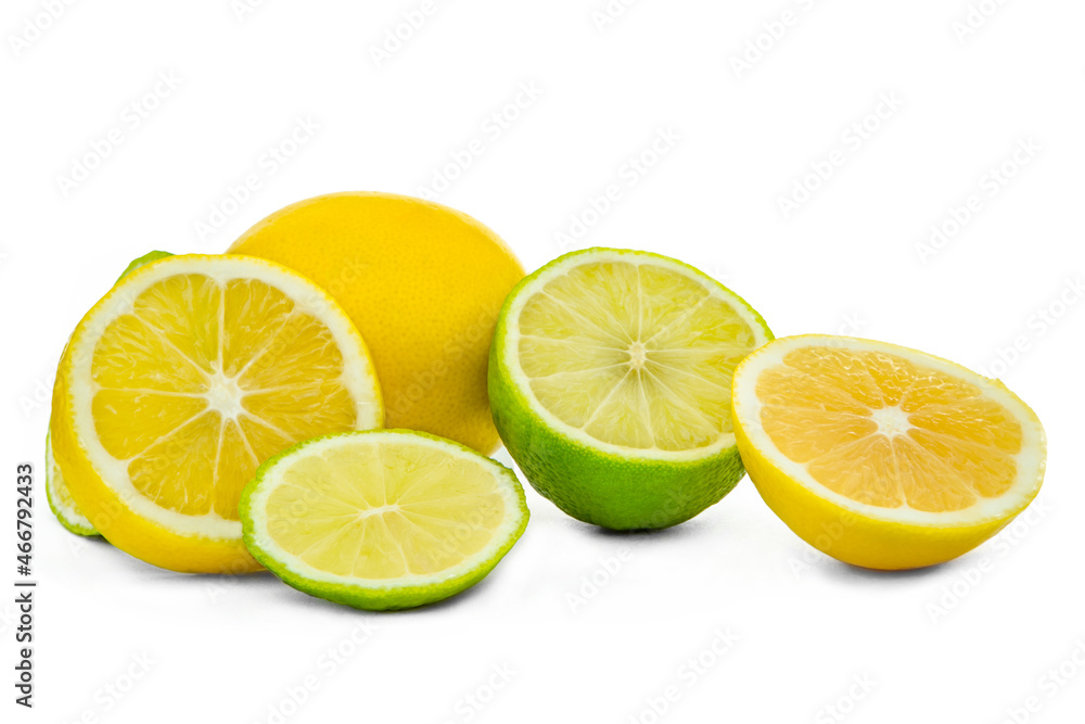 Lemon and lime are isolated.yellow lemon on on a white background. citrus. isolate Lemon and lime are isolated.yellow lemon on on a white background. citrus. isolate