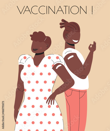 After vaccination concept vector. Coronavirus vaccine company for young people. Injection in shoulder was successfully.