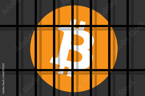 Bitcoin and cryptocurrency as illegal, restricted and forbidden crypto currency. Vector illustration.