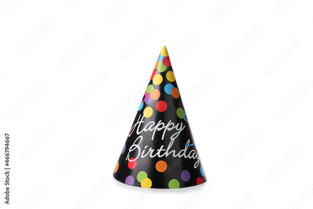 Happy Birthday party hat isolated on white background - obrazy, fototapety, plakaty 