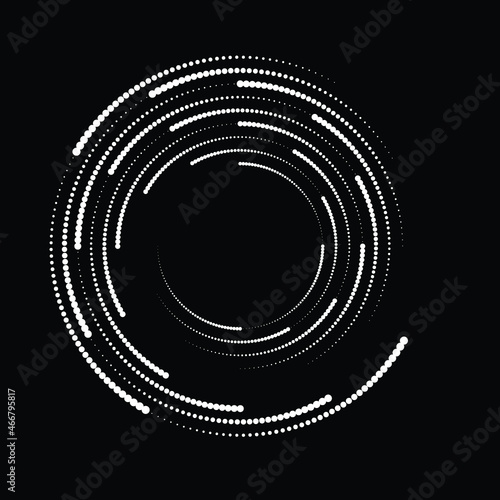 Rotating halftone dots in Spiral Form for comic books . Twirl background . Vector Illustration . Round Logo . Spiral Design element . Abstract Geometric vortex.
