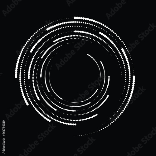 Rotating halftone dots in Spiral Form for comic books . Twirl background . Vector Illustration . Round Logo . Spiral Design element . Abstract Geometric vortex.