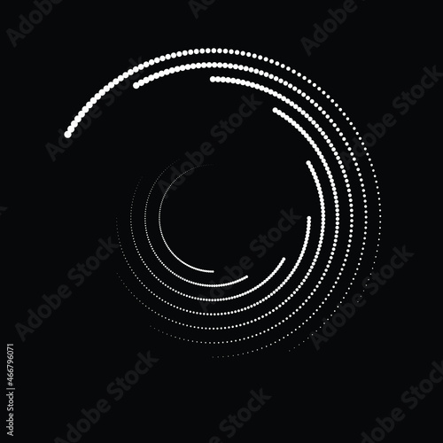 Rotating halftone dots in Spiral Form for comic books . Twirl background . Vector Illustration . Round Logo . Spiral Design element . Abstract Geometric vortex.