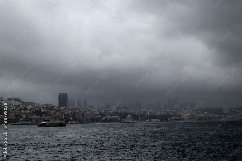 storm and rain over the city of Istanbul and Bosporus strait