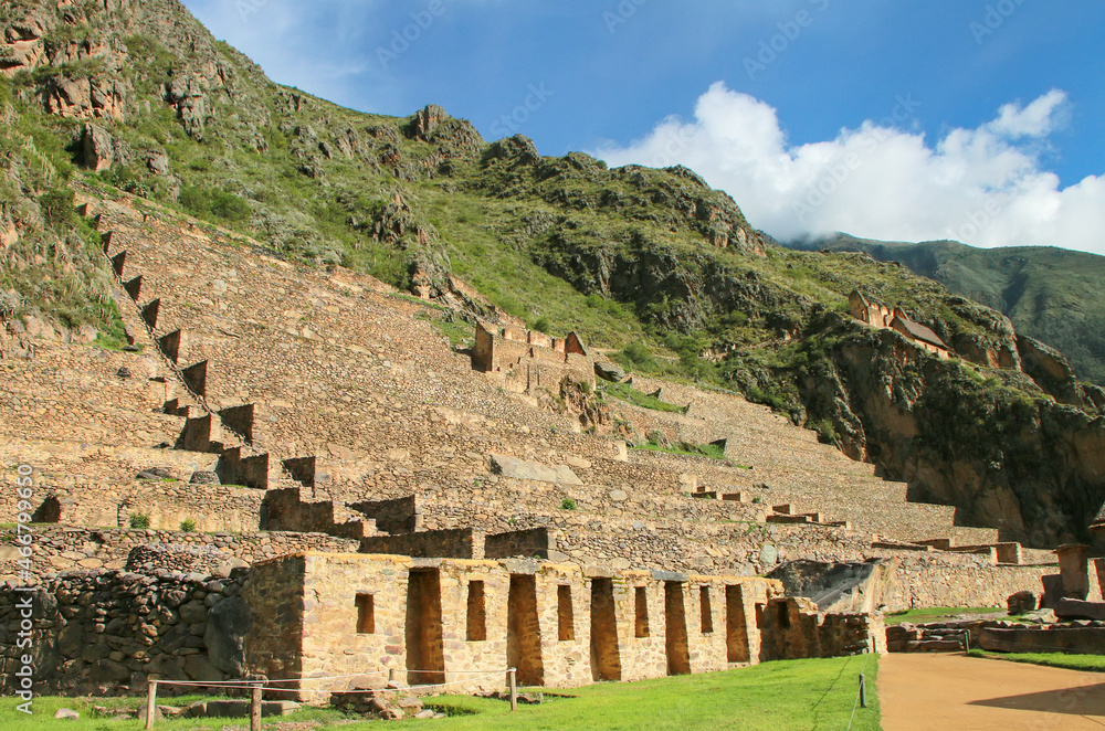 Terraces of Pumatallis at Inca Fortress in Ollantaytambo, Peru