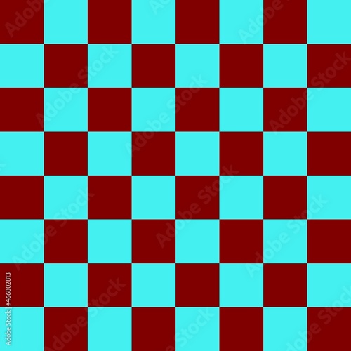 Checkerboard 8 by 8. Cyan and Maroon colors of checkerboard. Chessboard, checkerboard texture. Squares pattern. Background.