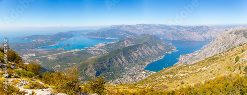 Aerial view over the Kotor Bay in Montenegro