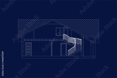 Best interesting architectural background. Cross-section suburban house. Vector blueprint.