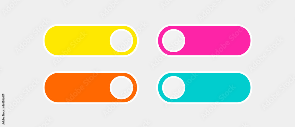 On and Off toggle switch buttons in modern flat style for UX UI phone design interface. Vector illustration isolated on light background On and Off toggle switch buttons in modern flat style for UX UI phone design interface. Vector illustration isolated on light background