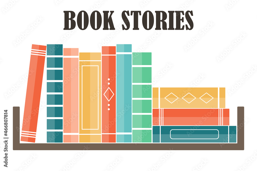 Multi-colored books on the shelf are in a row. Education and knowledge concept. Library with books. Book store. Vector image. Multi-colored books on the shelf are in a row. Education and knowledge concept. Library with books. Book store. Vector image.
