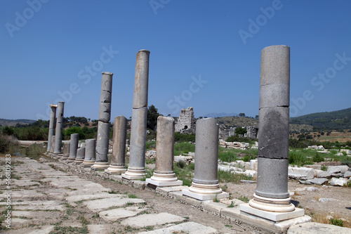 Colonnade street and ruins in Patara, Antalya, Turkey. Patara was a flourishing maritime and commercial city.