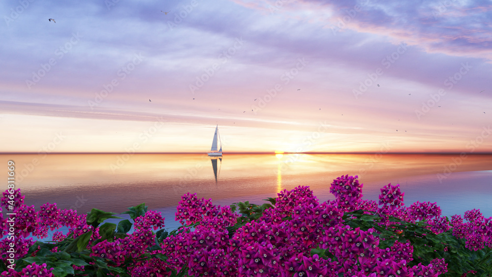 Romantic colorful sunset at the sea. The sun touches horizon. 8K Resolution. Romantic colorful sunset at the sea. The sun touches horizon. 8K Resolution.