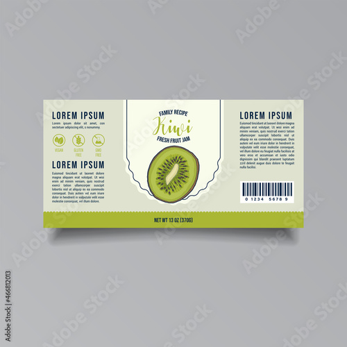 Kiwi jam label template. Abstract modern vector packaging design layout. Isolated