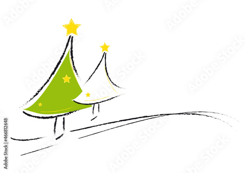 zwei weihnachtsbäume in grün mit goldenen sternen