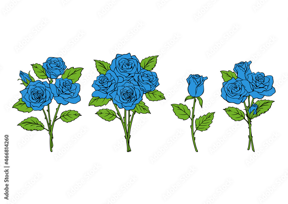 薔薇の花束のイラスト素材 セット 青い花 Stock Vector Adobe Stock 薔薇の花束のイラスト素材 セット 青い花 Stock Vector Adobe Stock