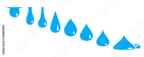 Fall animation blue water drop. Liquid droplet isolated on white background. Vector illustration