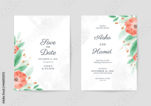 Wedding invitation with Beautiful floral watercolor