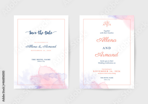 Minimalist wedding invitation template with beautiful watercolor