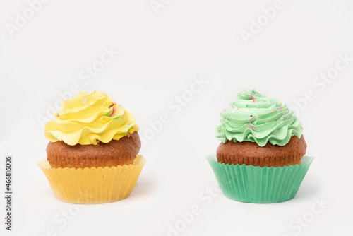 yellow and green Cupcake on white background