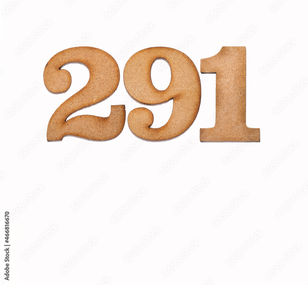 Number 291 in wood, isolated on white background Number 291 in wood, isolated on white background
