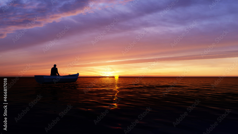Sunset over the sea and beach. Waves washing the sand, 3d rendering.